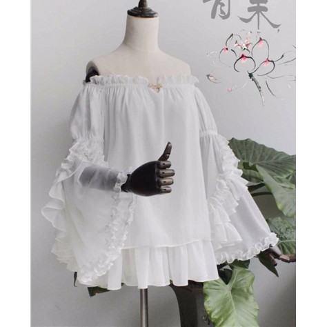 L50 Chiffon Off Shoulder Long Sleeve Ruffled ElasticTops Regular Size XS S M L XL & Plus size 1x-10x (SZ16-52)