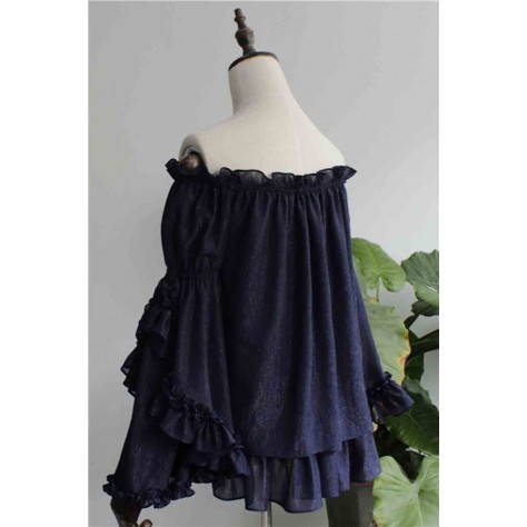 L50 Chiffon Off Shoulder Long Sleeve Ruffled ElasticTops Regular Size XS S M L XL & Plus size 1x-10x (SZ16-52)