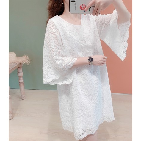 L504 Custom Made to order Lace Bell Sleeve Loose Oversized Lace Mini Dress Regular Size XS S M L XL & Plus size 1x-10x (SZ16-52)