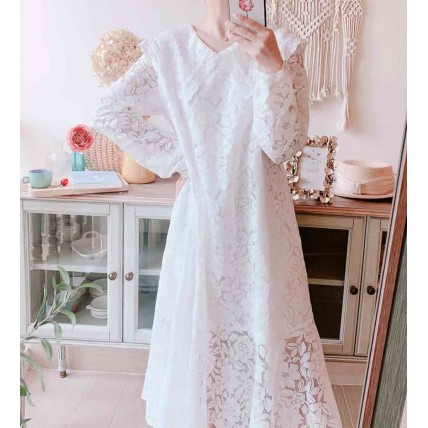 L505 Custom Made to order Lace Long Sleeve Lace Loose Casual Party Dress Regular Size XS S M L XL & Plus size 1x-10x (SZ16-52)