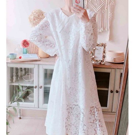 L505 Custom Made to order Lace Long Sleeve Lace Loose Casual Party Dress Regular Size XS S M L XL & Plus size 1x-10x (SZ16-52)