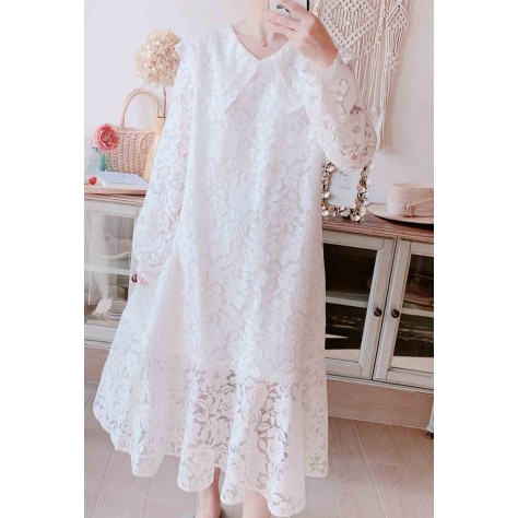 L505 Custom Made to order Lace Long Sleeve Lace Loose Casual Party Dress Regular Size XS S M L XL & Plus size 1x-10x (SZ16-52)