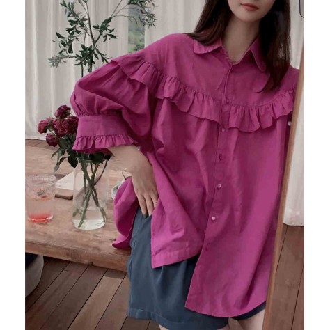 L515 Custom Made To Order Linen Ruffle Loose Casual Cotton Linen Top Shirts Regular Size XS S M L XL & Plus size 1x-10x (SZ16-52)