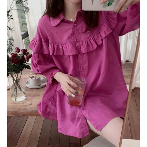 L515 Custom Made To Order Linen Ruffle Loose Casual Cotton Linen Top Shirts Regular Size XS S M L XL & Plus size 1x-10x (SZ16-52)