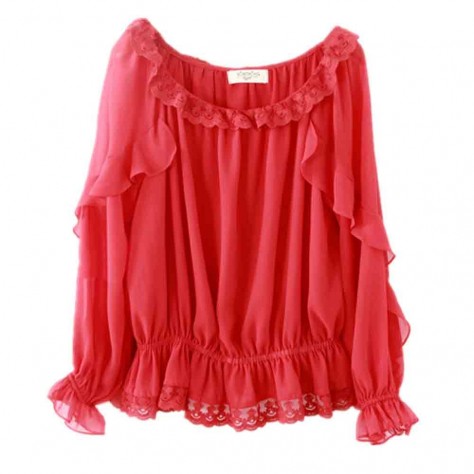 L517 Custom Made To Order Chiffon Scoop Neck Ruffle Pullover Shirt Regular Size XS S M L XL & Plus size 1x-10x (SZ16-52)