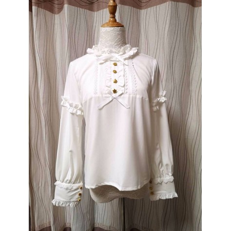 L52 Chiffon Stand-Up Collar Ruffles Lolita Gothic Blouse Regular Size XS S M L XL & Plus size 1x-10x (SZ16-52)