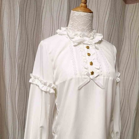 L52 Chiffon Stand-Up Collar Ruffles Lolita Gothic Blouse Regular Size XS S M L XL & Plus size 1x-10x (SZ16-52)