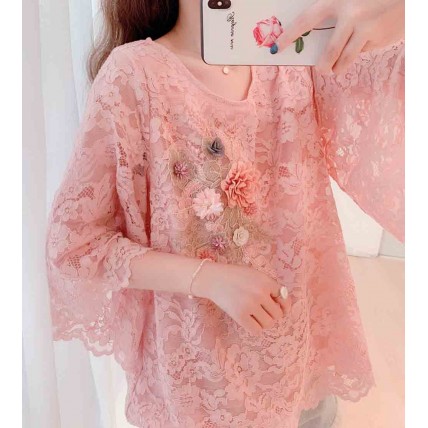 L521 Custom Made To Order Lace Flared Sleeve Loose Casual Blouse New Regular Size XS S M L XL & Plus size 1x-10x (SZ16-52)