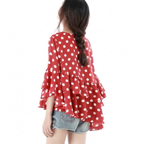 L523 Custom Made To Order Chiffon Polka Dot Irregular Ruffle Blouse Regular Size XS S M L XL & Plus size 1x-10x (SZ16-52)