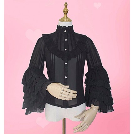 L53 Chiffon Flared Sleeve Lolita Gothic Ruffles Blouse Regular Size XS S M L XL & Plus size 1x-10x (SZ16-52)