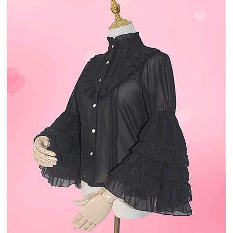 L53 Chiffon Flared Sleeve Lolita Gothic Ruffles Blouse Regular Size XS S M L XL & Plus size 1x-10x (SZ16-52)