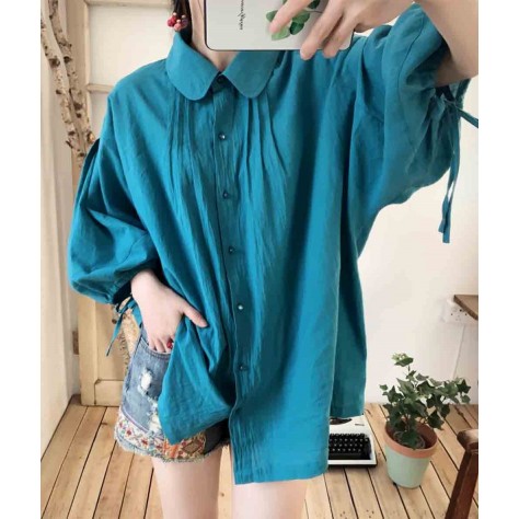 L531 Custom Made To Order Linen Womens Balloon Sleeve Button Front Blouse Regular Size XS S M L XL & Plus size 1x-10x (SZ16-52)