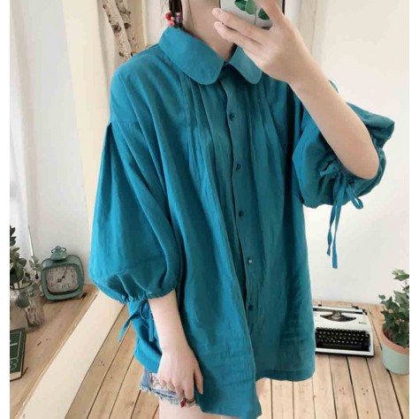 L531 Custom Made To Order Linen Womens Balloon Sleeve Button Front Blouse Regular Size XS S M L XL & Plus size 1x-10x (SZ16-52)