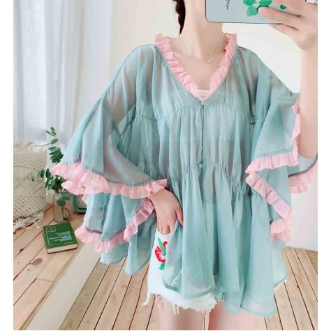 L532 Custom Made To Order Chiffon Gorgeous New Long Flare Sleeve Top Regular Size XS S M L XL & Plus size 1x-10x (SZ16-52)