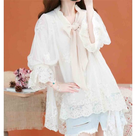 L536 Custom Made To Order Chiffon/Lace Half Sleeve Oversized Loose Blouse Regular Size XS S M L XL & Plus size 1x-10x (SZ16-52)