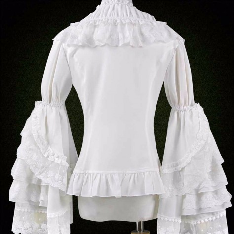 L54 Lace&Chiffon New Lolita Gothic Long Sleeve Ruffle Blouse Regular Size XS S M L XL & Plus size 1x-10x (SZ16-52)