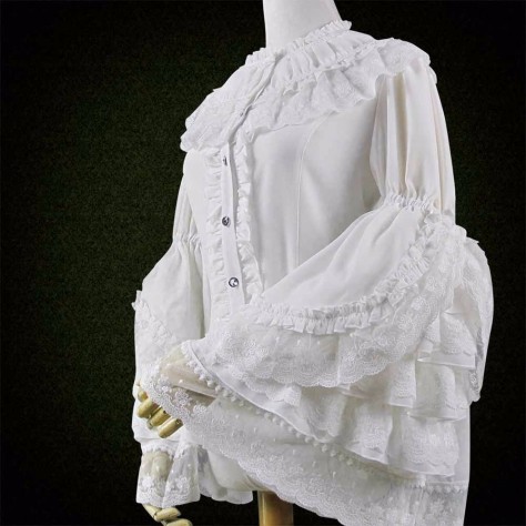 L54 Lace&Chiffon New Lolita Gothic Long Sleeve Ruffle Blouse Regular Size XS S M L XL & Plus size 1x-10x (SZ16-52)