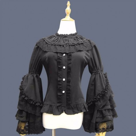 L54 Lace&Chiffon New Lolita Gothic Long Sleeve Ruffle Blouse Regular Size XS S M L XL & Plus size 1x-10x (SZ16-52)