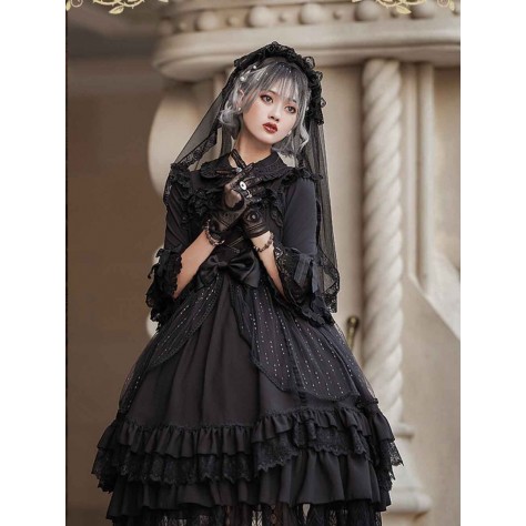 L540 Custom Made to order Spandex cotton Poplin Classic Layered Lace-up Goth Lolita Dress Regular Size XS S M L XL & Plus size 1x-10x (SZ16-52)