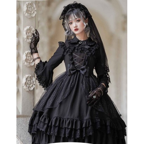 L540 Custom Made to order Spandex cotton Poplin Classic Layered Lace-up Goth Lolita Dress Regular Size XS S M L XL & Plus size 1x-10x (SZ16-52)