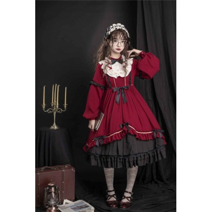 L543 Custom Made to order Spandex cotton Poplin Lady Lolita Pleated Ruffle Retro Dress New Regular Size XS S M L XL & Plus size 1x-10x (SZ16-52)