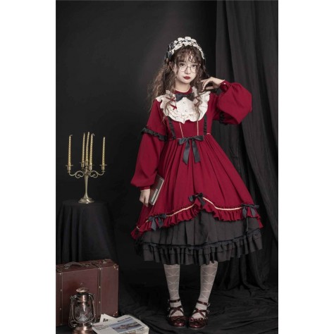 L543 Custom Made to order Spandex cotton Poplin Lady Lolita Pleated Ruffle Retro Dress New Regular Size XS S M L XL & Plus size 1x-10x (SZ16-52)