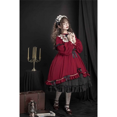 L543 Custom Made to order Spandex cotton Poplin Lady Lolita Pleated Ruffle Retro Dress New Regular Size XS S M L XL & Plus size 1x-10x (SZ16-52)