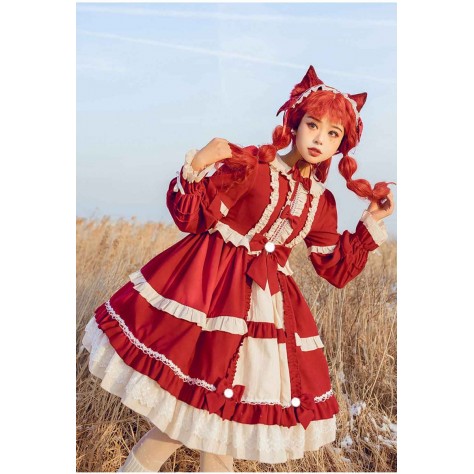 L544 Custom Made to order Spandex cotton Poplin Lolita Dress Ruffle Puff Sleeve Fairy Sweet Regular Size XS S M L XL & Plus size 1x-10x (SZ16-52)