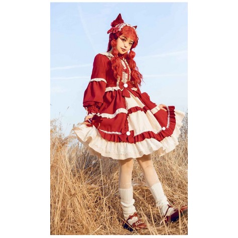 L544 Custom Made to order Spandex cotton Poplin Lolita Dress Ruffle Puff Sleeve Fairy Sweet Regular Size XS S M L XL & Plus size 1x-10x (SZ16-52)