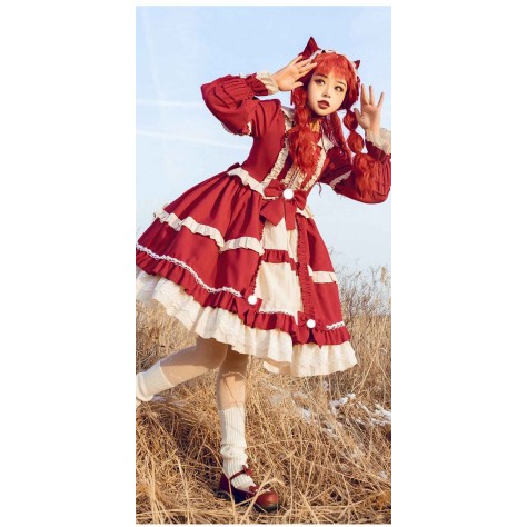 L544 Custom Made to order Spandex cotton Poplin Lolita Dress Ruffle Puff Sleeve Fairy Sweet Regular Size XS S M L XL & Plus size 1x-10x (SZ16-52)