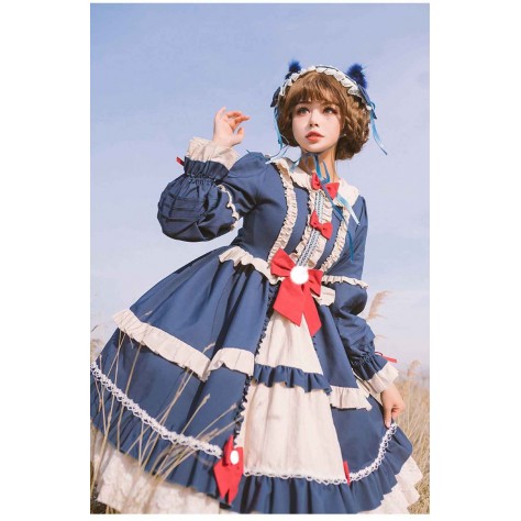 L544 Custom Made to order Spandex cotton Poplin Lolita Dress Ruffle Puff Sleeve Fairy Sweet Regular Size XS S M L XL & Plus size 1x-10x (SZ16-52)