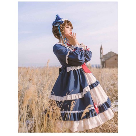 L544 Custom Made to order Spandex cotton Poplin Lolita Dress Ruffle Puff Sleeve Fairy Sweet Regular Size XS S M L XL & Plus size 1x-10x (SZ16-52)