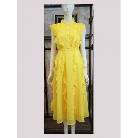 L548 Custom Made to order Chiffon Mock Neck Ruffle Midi Party Dress Regular Size XS S M L XL & Plus size 1x-10x (SZ16-52)