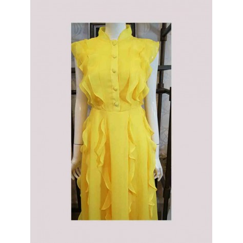 L548 Custom Made to order Chiffon Mock Neck Ruffle Midi Party Dress Regular Size XS S M L XL & Plus size 1x-10x (SZ16-52)