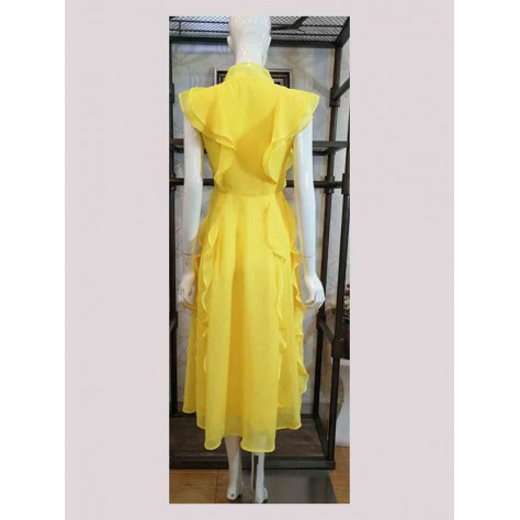 L548 Custom Made to order Chiffon Mock Neck Ruffle Midi Party Dress Regular Size XS S M L XL & Plus size 1x-10x (SZ16-52)