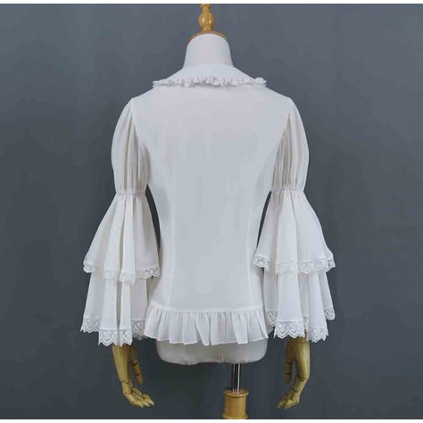 L55 Chiffon Long Sleeve Ruffled Lolita Gothic Bow Blouse Regular Size XS S M L XL & Plus size 1x-10x (SZ16-52)