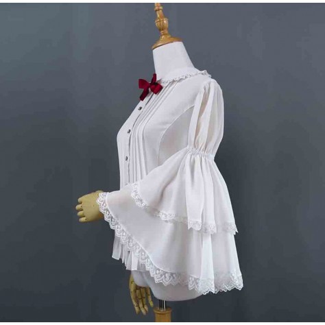 L55 Chiffon Long Sleeve Ruffled Lolita Gothic Bow Blouse Regular Size XS S M L XL & Plus size 1x-10x (SZ16-52)