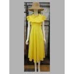 L553 Custom Made to order Spandex cotton poplin High Waist Ruffle Midi Dress Regular Size XS S M L XL & Plus size 1x-10x (SZ16-52)