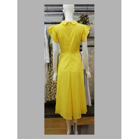 L553 Custom Made to order Spandex cotton poplin High Waist Ruffle Midi Dress Regular Size XS S M L XL & Plus size 1x-10x (SZ16-52)