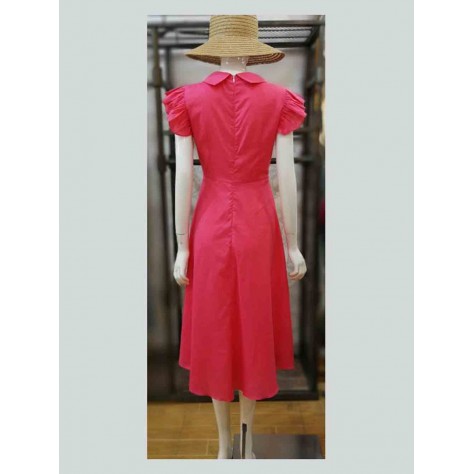 L553 Custom Made to order Spandex cotton poplin High Waist Ruffle Midi Dress Regular Size XS S M L XL & Plus size 1x-10x (SZ16-52)