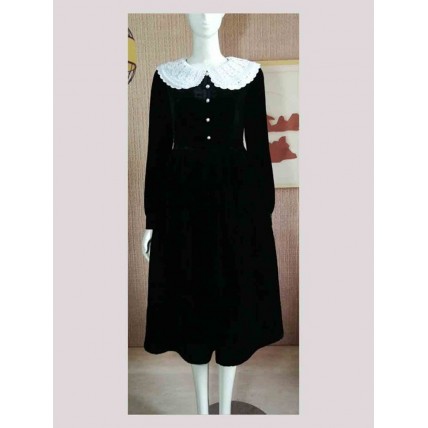 L555 Custom Made to order Velvet Crew Neck Velvet High Waist Big Swing Dress Regular Size XS S M L XL & Plus size 1x-10x (SZ16-52)