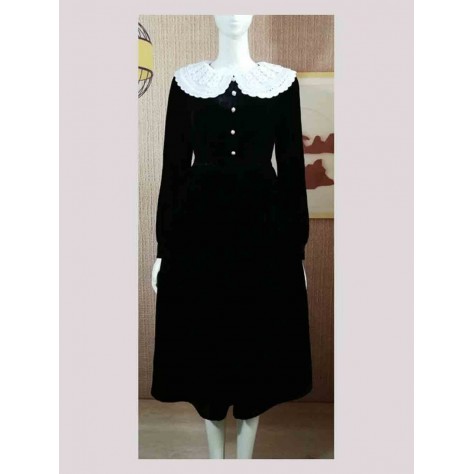 L555 Custom Made to order Velvet Crew Neck Velvet High Waist Big Swing Dress Regular Size XS S M L XL & Plus size 1x-10x (SZ16-52)