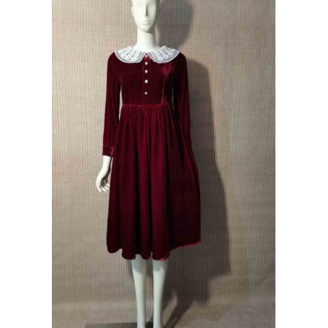 L555 Custom Made to order Velvet Crew Neck Velvet High Waist Big Swing Dress Regular Size XS S M L XL & Plus size 1x-10x (SZ16-52)