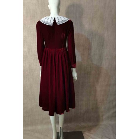 L555 Custom Made to order Velvet Crew Neck Velvet High Waist Big Swing Dress Regular Size XS S M L XL & Plus size 1x-10x (SZ16-52)