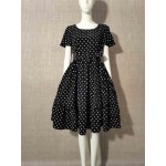 L556 Custom Made to order Chiffon Vintage Polka Dot Fit & Flare Dress Regular Size XS S M L XL & Plus size 1x-10x (SZ16-52)