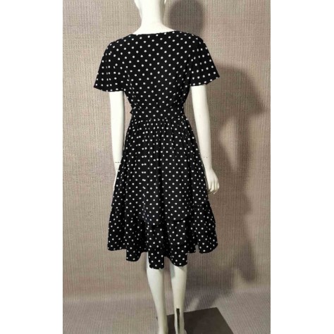 L556 Custom Made to order Chiffon Vintage Polka Dot Fit & Flare Dress Regular Size XS S M L XL & Plus size 1x-10x (SZ16-52)