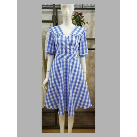 L558 Custom Made to order Polyester Plaid High Waist A-Line Big Swing Dress New Regular Size XS S M L XL & Plus size 1x-10x (SZ16-52)