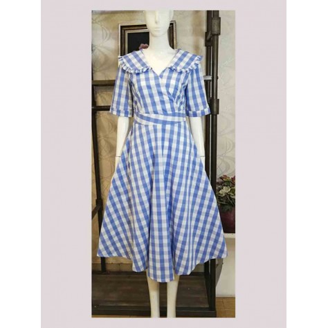 L558 Custom Made to order Polyester Plaid High Waist A-Line Big Swing Dress New Regular Size XS S M L XL & Plus size 1x-10x (SZ16-52)