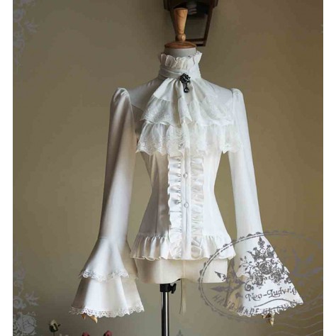 L56 Lace&Chiffon Vintage Lolita Tiered Cuffs Ruffles Blouse Regular Size XS S M L XL & Plus size 1x-10x (SZ16-52)