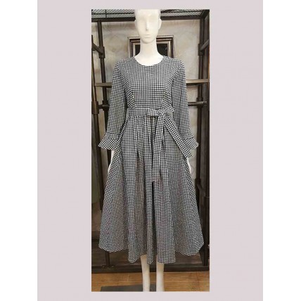 L560 Custom Made to order Polyester High Waist A-Line Plaid Big Swing Dress New Regular Size XS S M L XL & Plus size 1x-10x (SZ16-52)